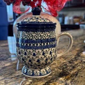 Ceramic Blue and White Mug with Lid